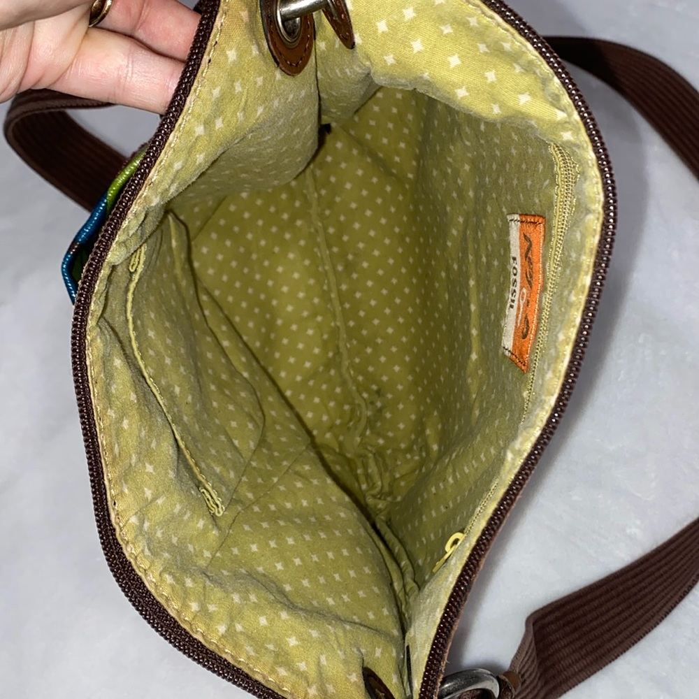 Fossil key boho floral print coated canvas crossbody bag - Picture 4 of 8